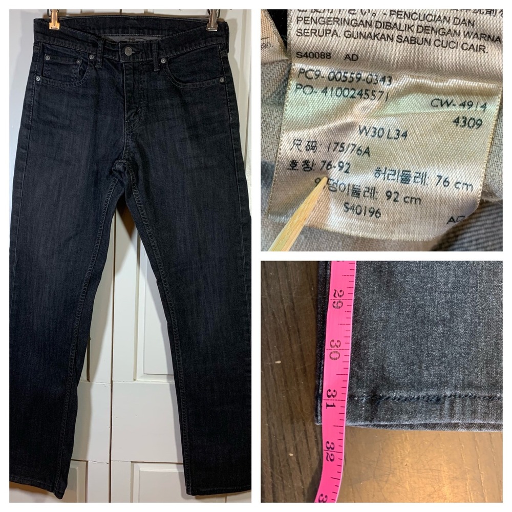 Levi's 511 Slim Fit Jeans Black‎ Wash W30 L34 Stretch Denim Dark Moto Punk Emo
